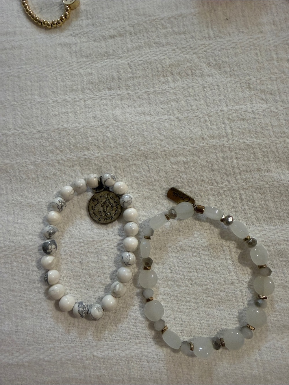 Erimish White and Gray Marble + Frosted White Stretch Bracelet Set